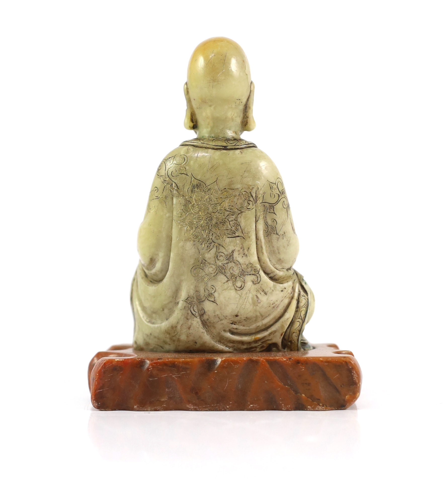 A Chinese soapstone seated figure of a luohan, 18th century